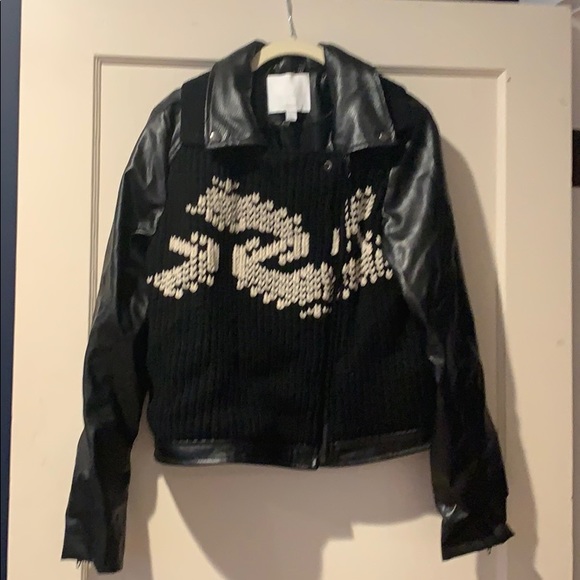 Anthropologie Aztec sweater leather jacket - Picture 2 of 8